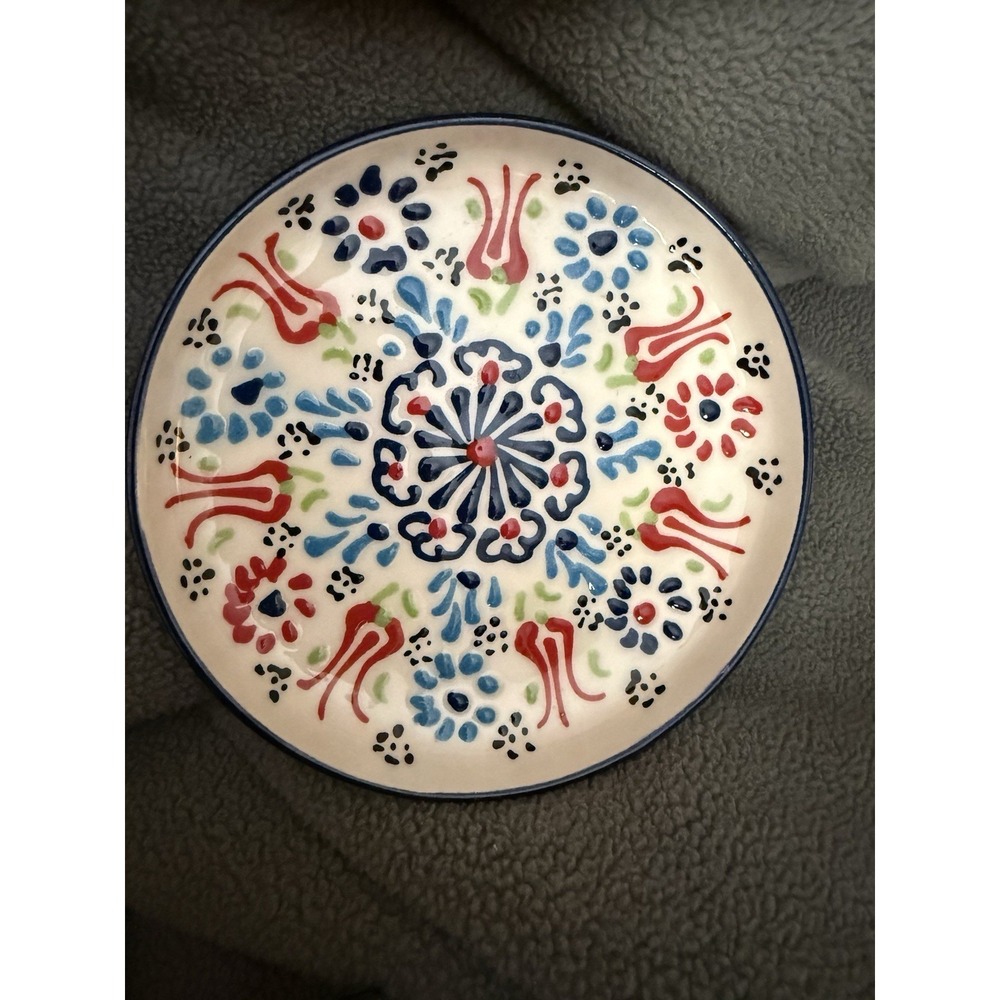 Danica Heirloom Hand Painted Folk Art Turkey Dessert‎ Plate 6.5" Colorful Floral